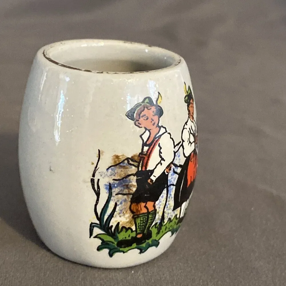 West Germany Stoneware Shot Glass Stein Mug With Handle Miniature Vintage